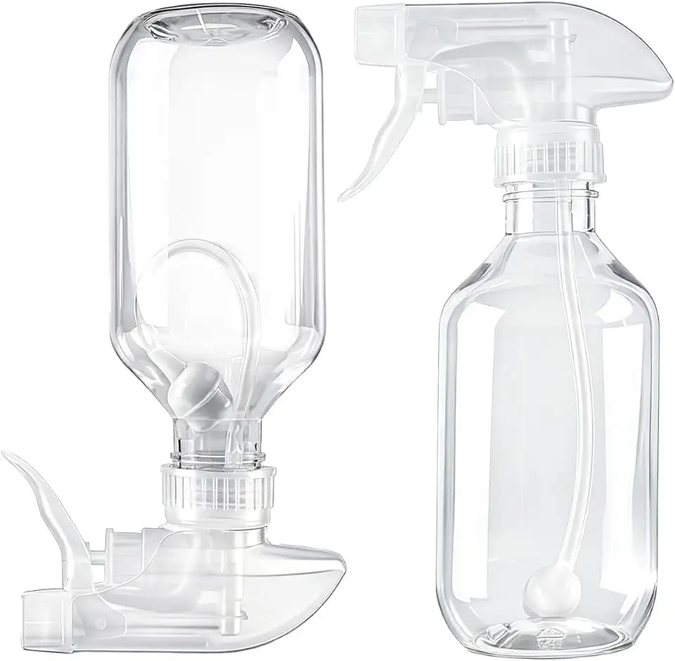 2 Pack 360° 10oz Spray Bottles with Adjustable Spray Nozzles Clear