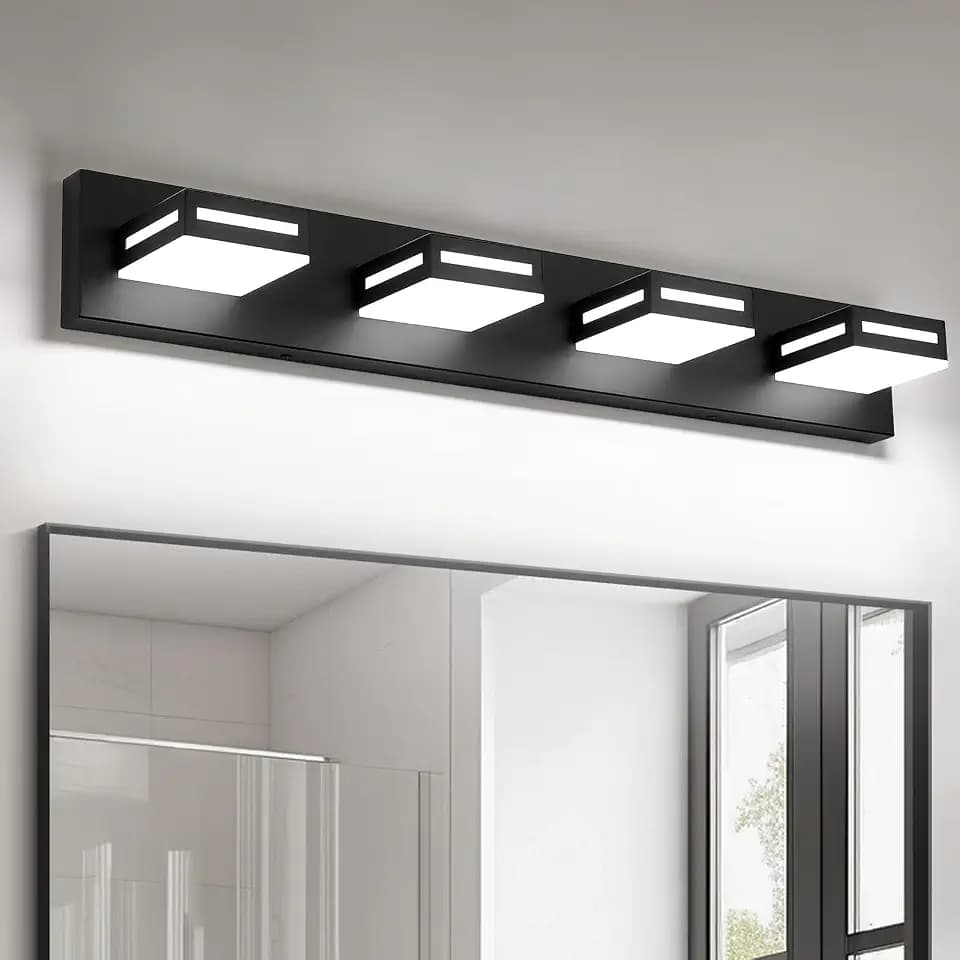 Dimmable LED Bathroom Light Fixtures, 30-Inch 4-Light Matte Black