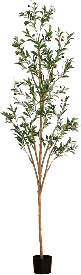 Nearly Natural 7 ft Artificial Olive Tree with Natural Trunk and Pot