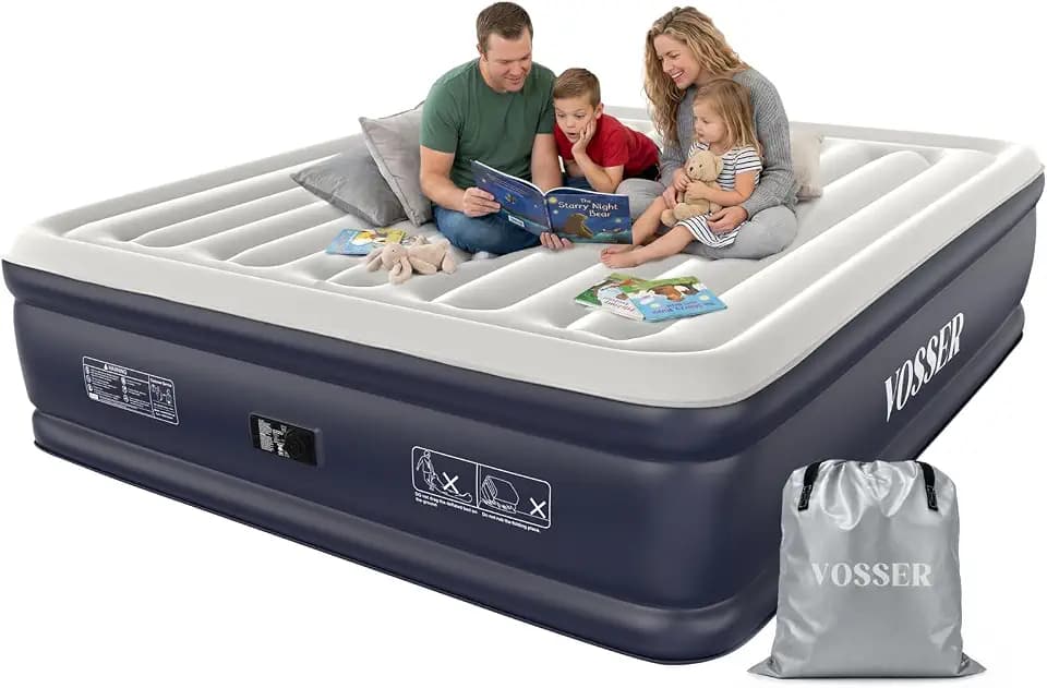 VOSSER King Size Air Mattress with Built-in Pump, 18" Raised, Blow Up Bed
