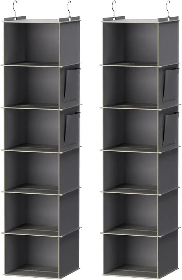 YOUDENOVA Hanging Closet Organizer and Storage, 6-Shelf, 2 Packs, Grey