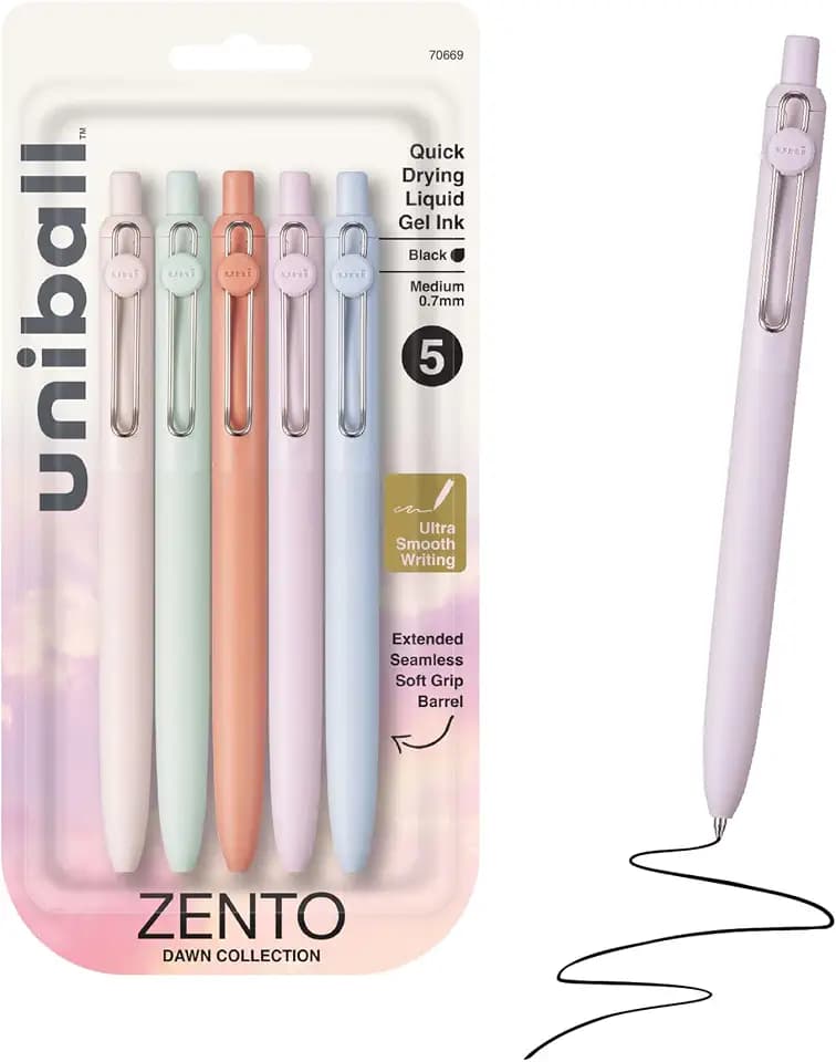 uniball™ Zento Gel Pens, Black Ink, 0.7mm Medium Point, 5 Count