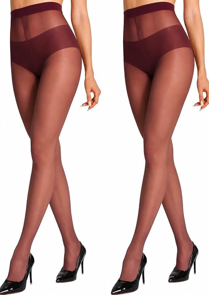 HONENNA Sheer Tights for Women 2 Pairs Ultra Thin Reinforced T Crotch Control Top Pantyhose Stockings