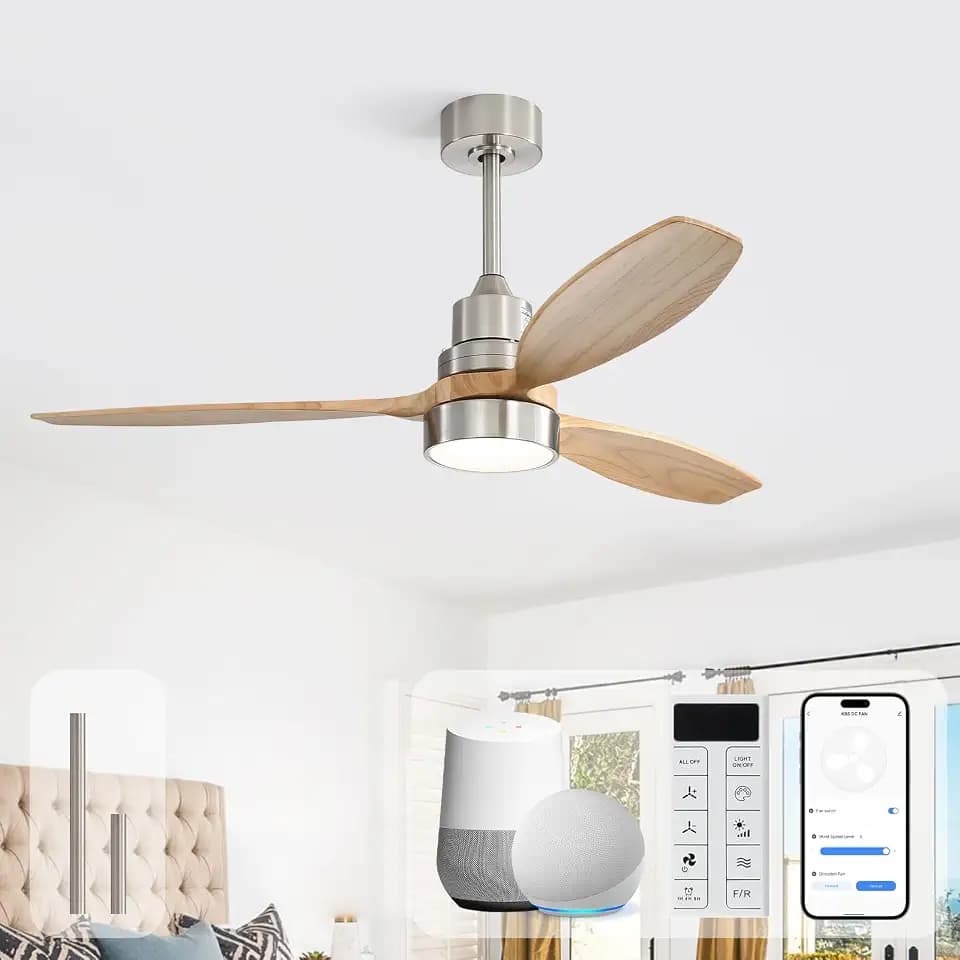 Sofucor 52 Inch Modern Smart Ceiling Fans with Lights, 3 Wood Blades