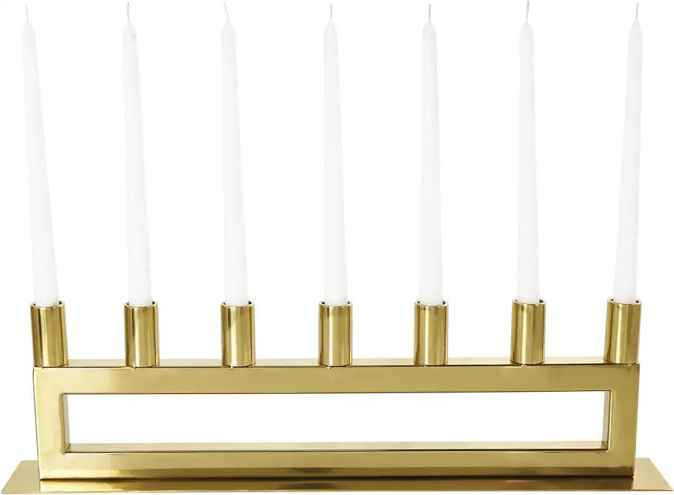 Deco 79 Stainless Steel Metal 7 Candle Candelabra with Rectangular Frame, 22" x 3" x 6", Gold
