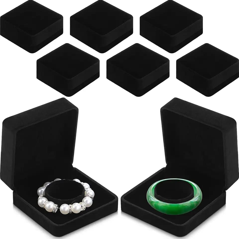 JaGely 6 Pcs Black Velvet Bracelet Boxes for Jewelry Gift 3.5x3.5x1.6