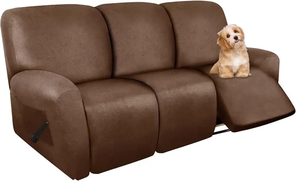 molasofa Recliner Sofa Covers - Leather Like Recliner Sofa 3 Seater Recliner Couch Covers for 3 Cushion Couch 8 Pieces Washable Stretch Reclining Sofa Slipcovers (Brown)