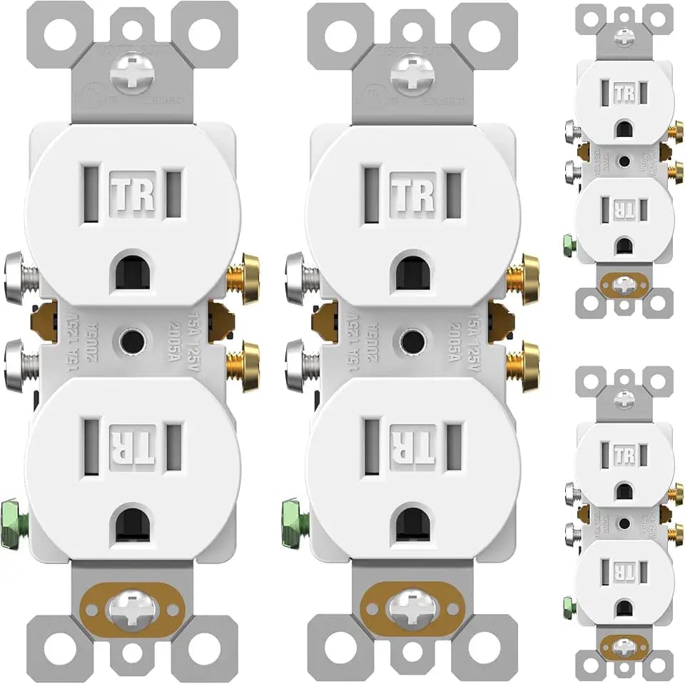AIDA 4 Pack Matte White 15 Amp Outlet Duplex Electrical Receptacle Outlets,Power Outlet,Tamper Resistant,Heavy-Duty Receptacle, 2 Pole,3-Wire, Self-Grounding Clip, NEMA 5-15R,UL Listed