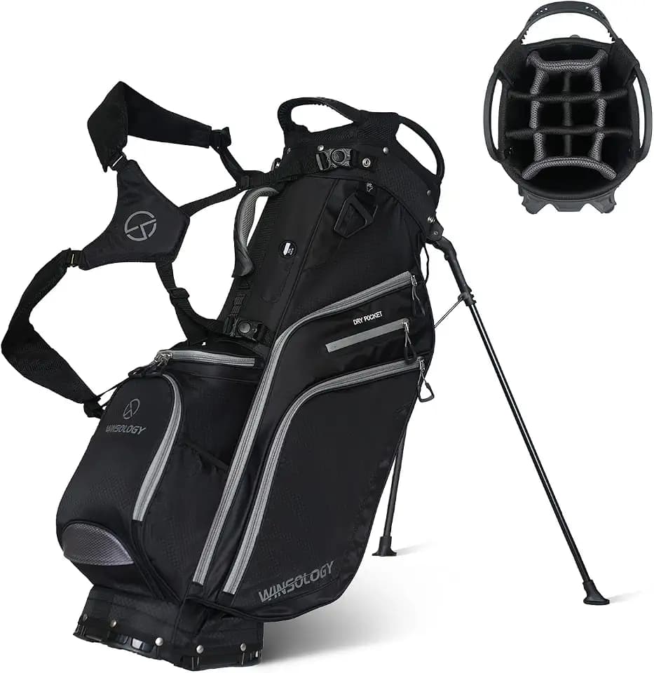 Pro Golf Stand Bag, 14 Way Top with Full Length Dividers, Lightweight Carry Bag with Dual Straps, Ergonomic Back Support, 10 Pockets with Cooler & Waterproof Pocket, for Men and Women