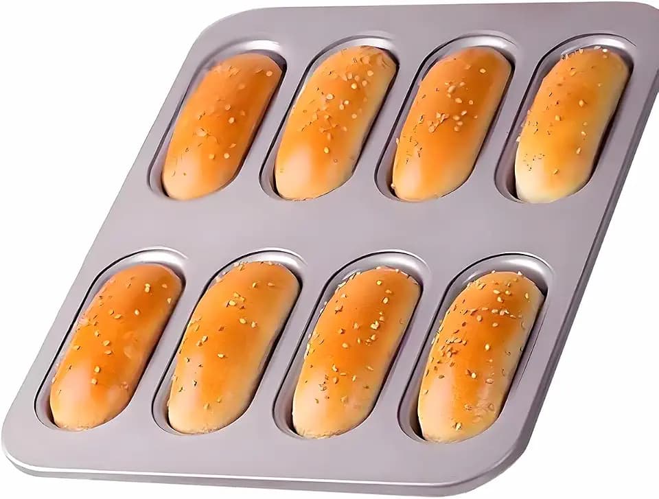 8-Cavity Nonstick Hot Dog Bun Pan Heavy Duty Steel Baking Mini Hotdog Bun Pans for Bread Muffin Cake Mini Baguette Hamburgers Sandwich Mold