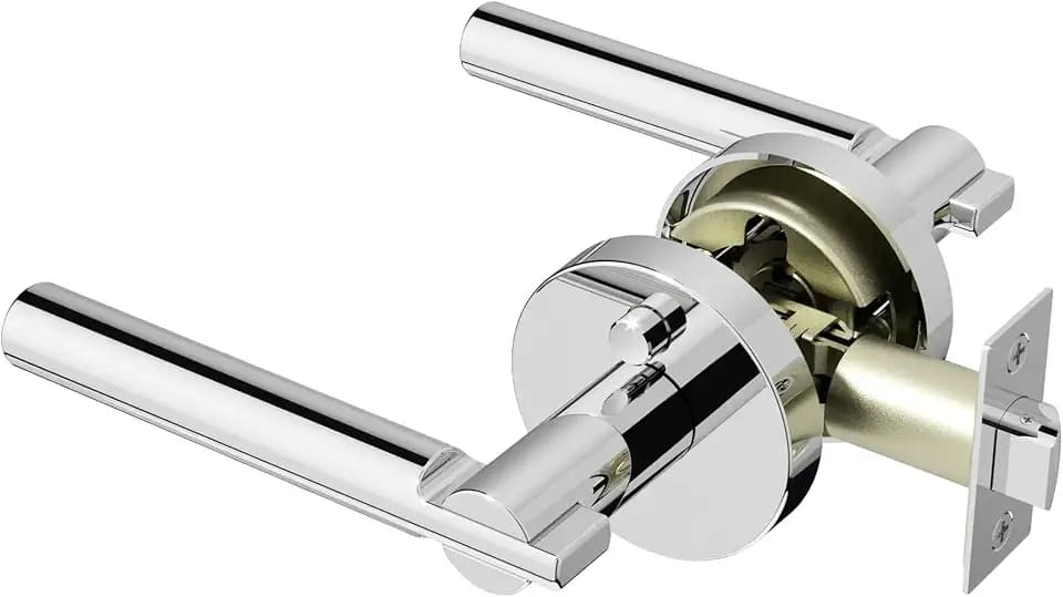 Okun Terra Privacy Door Handle, Chrome Door Lever 1-Pack – Push Button Lock for Bedroom & Bathroom, Reversible Interior Door Handles with Sleek Concealed-Mount Modern Design