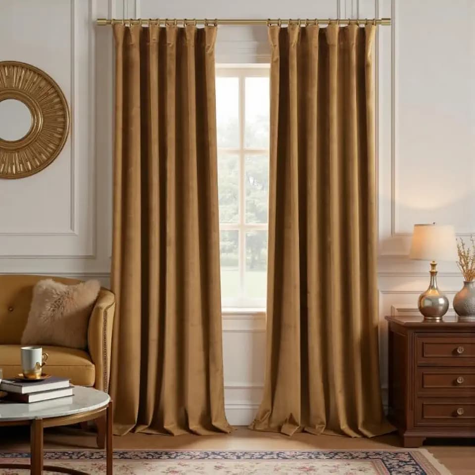 KOUFALL 90 Inch Light Brown Velvet Blackout Curtains, Golden Brown Thermal Curtains for Summer Heat Curtains for Living Room Bedroom, 52 x 90 in Length, 2 Panel Set