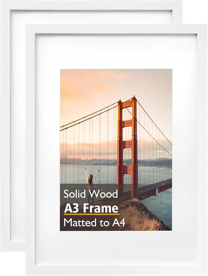 KINKINK 2 Pack A3 Picture Frame Solid Wood White Frames