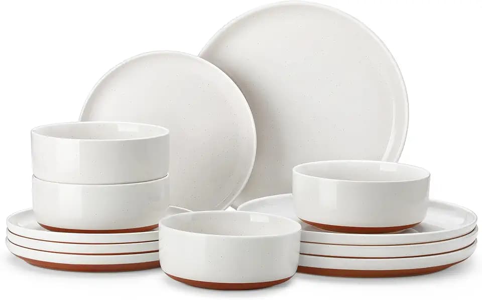 MALACASA Plates and Bowls Sets, 12 Pieces Modern Stoneware Dinnerware Set for 4 Kitchen Dinner Set Ceramic Dishware Dishes Set Microwave and Dishwasher Safe, White, Series TARA