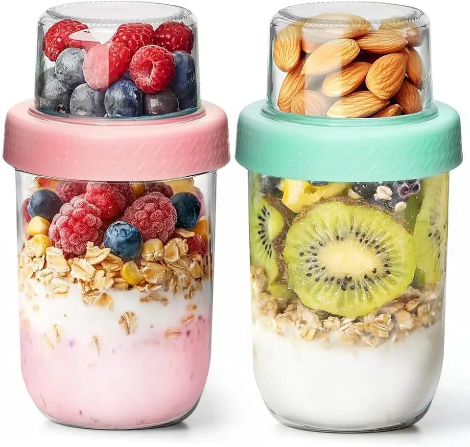 ComSaf 16+4Oz 2Pcs Overnight Oats Containers with Lids, Dual-Layer Jars