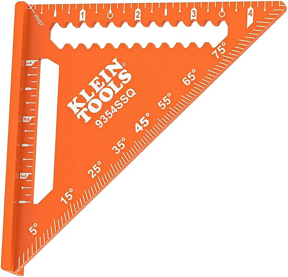 Klein Tools 9354SSQ 4-1/2-Inch Trim Square, Aluminum Rafter and Carpenter Square with Dual Reference Base, Woodworking Scribe Tool with Preset Angle Guide, Carpenter Tools