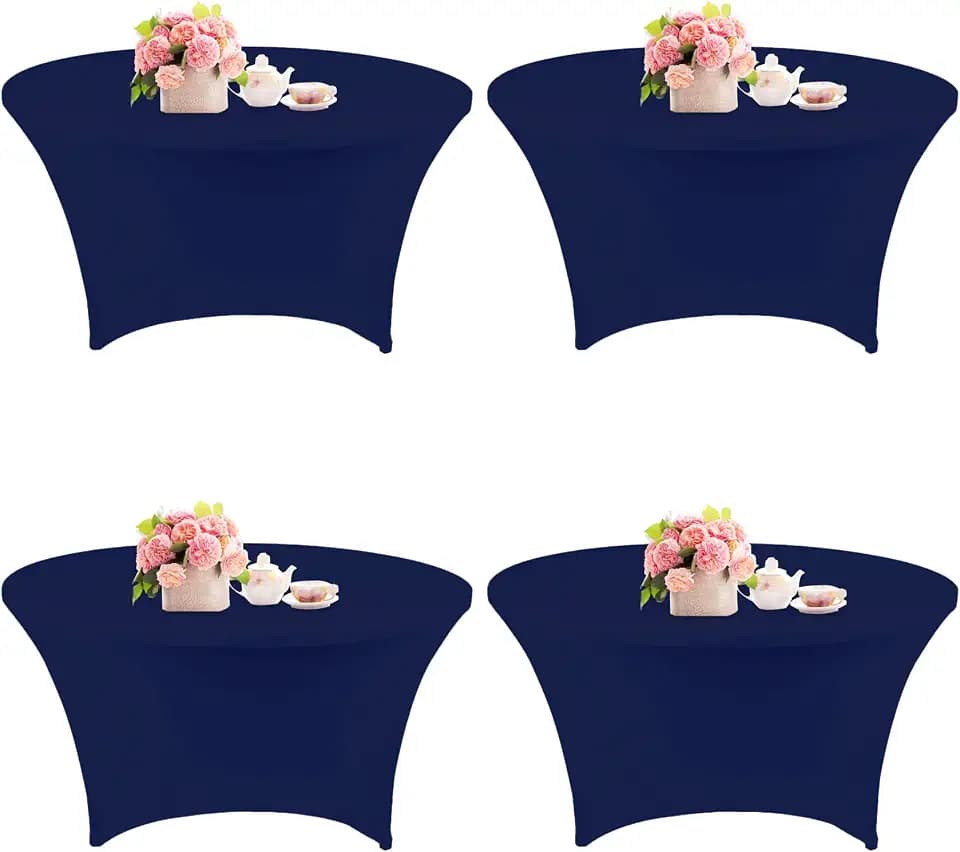 4 Pack 6FT Round Spandex Tablecloth 72 Inch Stretchable Table Cover Washable and Wrinkle Resistant Table Cloth, Fitted Round Table for Wedding, Banquet, Birthday, Party, Restaurant (Navy Blue)