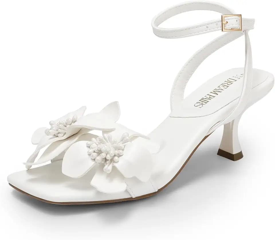 DREAM PAIRS Women's Flower Wedding Kitten Heels Sandals