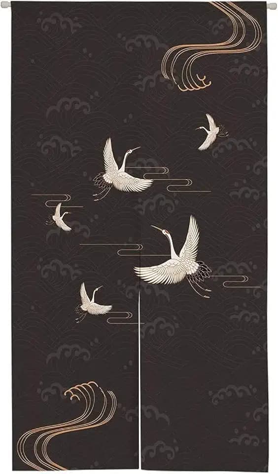 Ofat Home Japanese Crane Noren Curtain, 33.5" x 59"