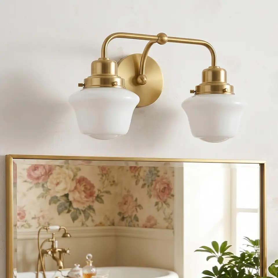 ANDY STAR Bathroom Vanity Light with Milk Glass Shades, Gold, 2-Light