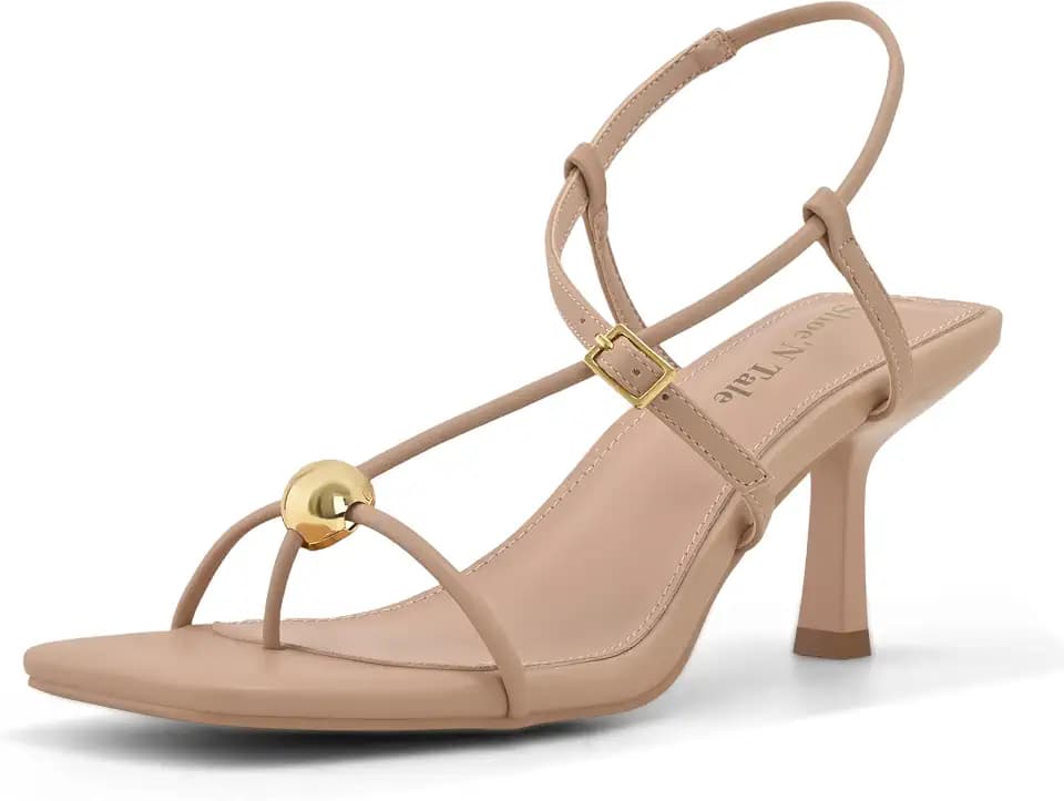 Shoe'N Tale Women's Kitten Heeled Sandals Flip Flop Square Open Toe Strappy Ankle Strap Dress Party Shoes