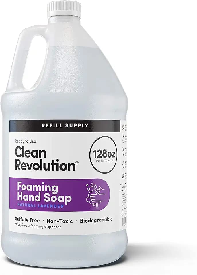 Clean Revolution Foaming Hand Soap Refill with Real Essential Oils, Moisturizing Sulfate-Free Hand Soap, Ready-to-Use Foam Soap Refill for Kitchen & Bathroom (Natural Lavender, 128oz)