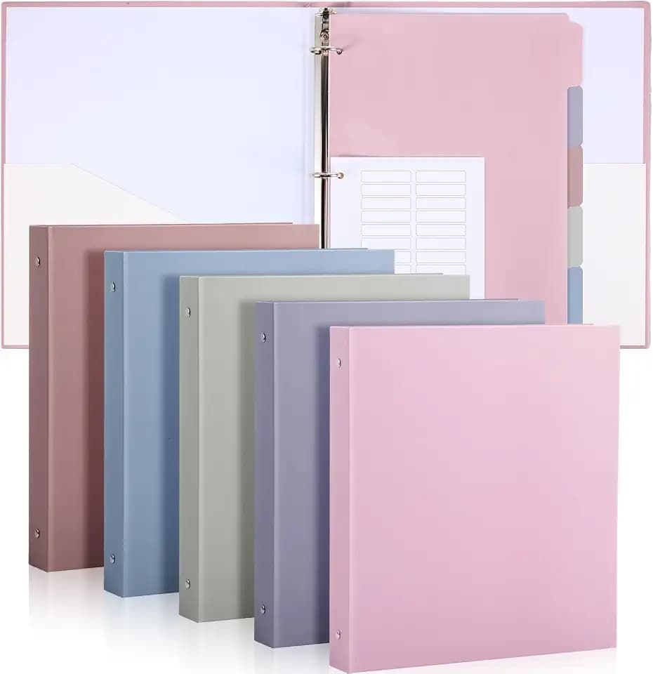 Ctosree 5 Sets 1 Inch 3 Ring Binder with 2 Pockets, Dividers, Warm Color