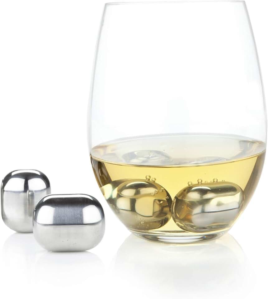 Viski 4358 Glacier Rocks Stainless Steel Ice Cubes Reusable Ice Cubes for Drinks, Whiskey, Bourbon, Scotch, Metal Ice Cubes, Cocktail Accessories Set of 4 Silver