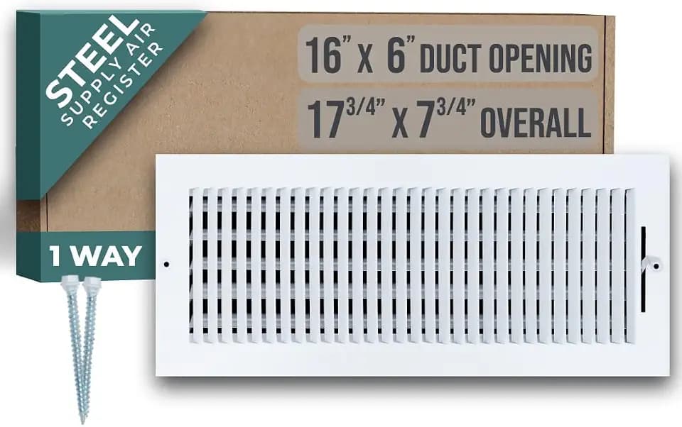 Fits 16x6 Duct Opening 1 Way Steel Air Supply Diffuser by Handua | Register Vent Cover Grille for Sidewall and Ceiling | White | Outer Dimensions: 17.75" X 7.75"