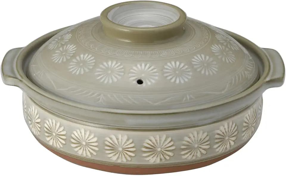 Genuine Product 21081 Banko Ware Ginpo Soil Pot (Deep Pot), No. 8, For 2-3 People, Hanamishima, Direct Flame, Heat Retention, Made in Japan