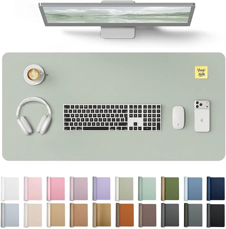 YSAGi Leather Desk Protector, Office Mat, Large Mouse Mat, Non-Slip PU Leather Blotter, Laptop Pad, Waterproof Writing Pad for Office and Home (Grayish Green, 31.5" x 15.8")