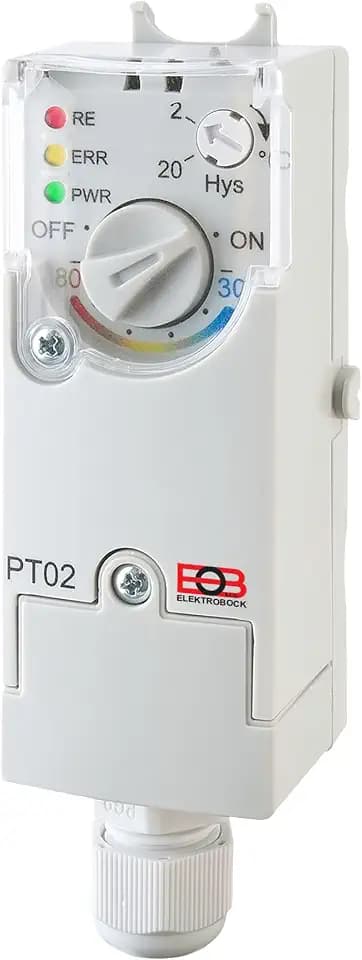 ELEKTROBOCK PT02 Anlegethermostat | Elektronischer Temperaturregler 230V mit integriertem Fühler & Einstellbarer Hysterese | Für Heizungsrohre konzipiert/für Pumpensteuerung geeignet