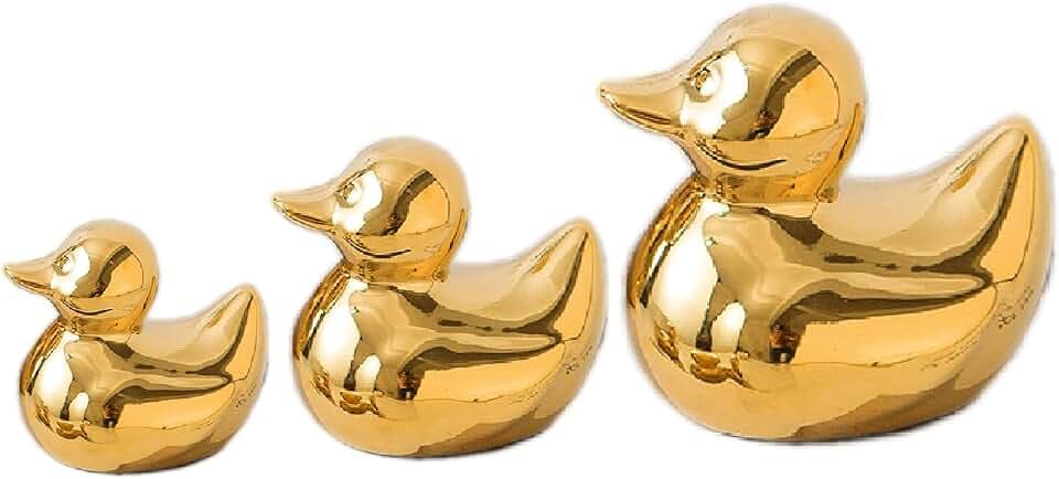 Golden Ceramic Duck Figurines,Home Decor Animal Sculptures and Statues Handmade Artware Decor,Mini Duck Sets 3 PCS