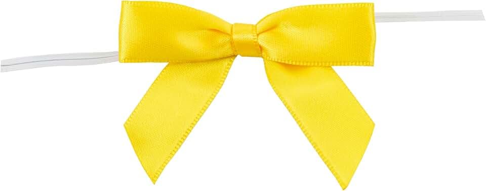 Reliant Ribbon 5171-07903-2X1 Satin Twist Tie Bows - Small Bows, 5/8 Inch X 100 Pieces, Yellow