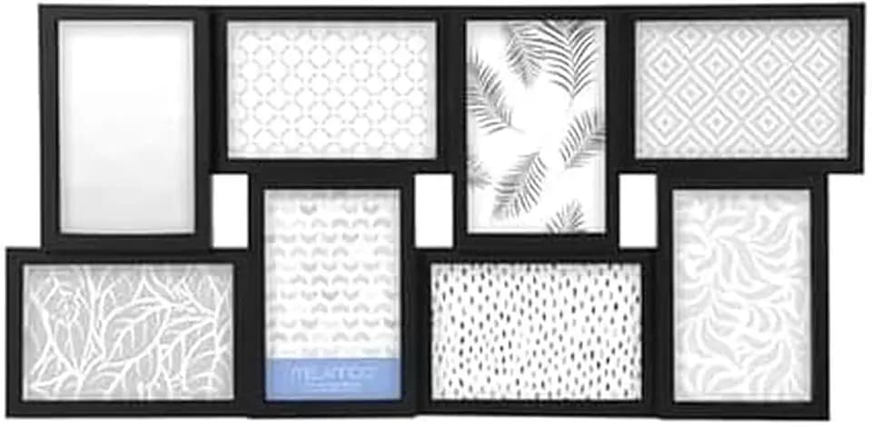 MELANNCO 8-Opening Collage Picture Frame for Wall, Holds Eight 4x6 Photos, Black Plastic, Horizontal or Vertical Hanging, 23.5 x 11.5 Inches