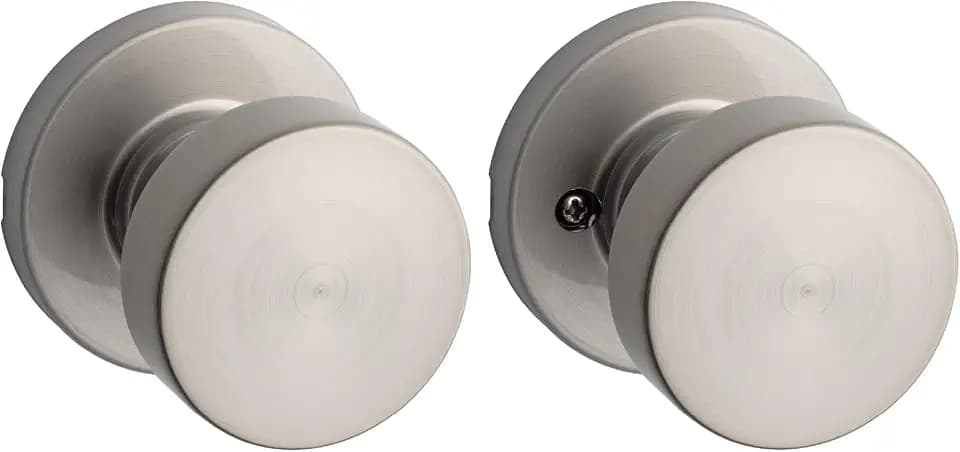 Kwikset Pismo Interior Passage Door Knob, Handle For Closet and Hallway Doors, Non-Locking Doorknob in Satin Nickel, with Microban Protection