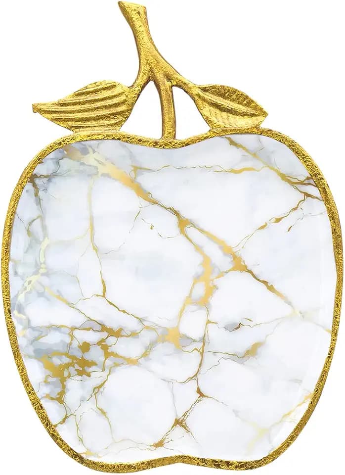Godinger Cutting Board, Carving Board, for Meat, Fruit and Bread White and Gold Metal Marble Design, Apple Shaped 13.75X10