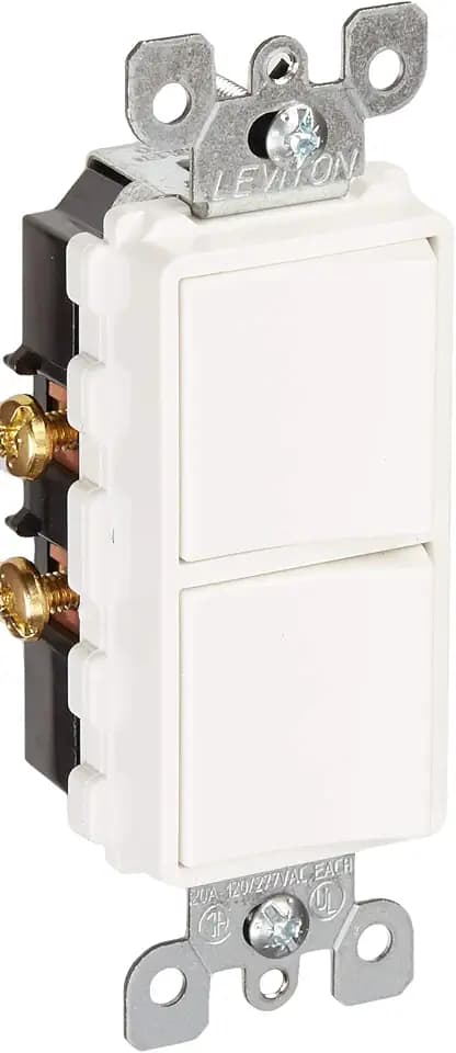 Leviton 20 Amp, 120/277 Volt, Decora Single-Pole/Single-Pole AC Combination Switch, Commercial Grade, Grounding, 5627-W, White