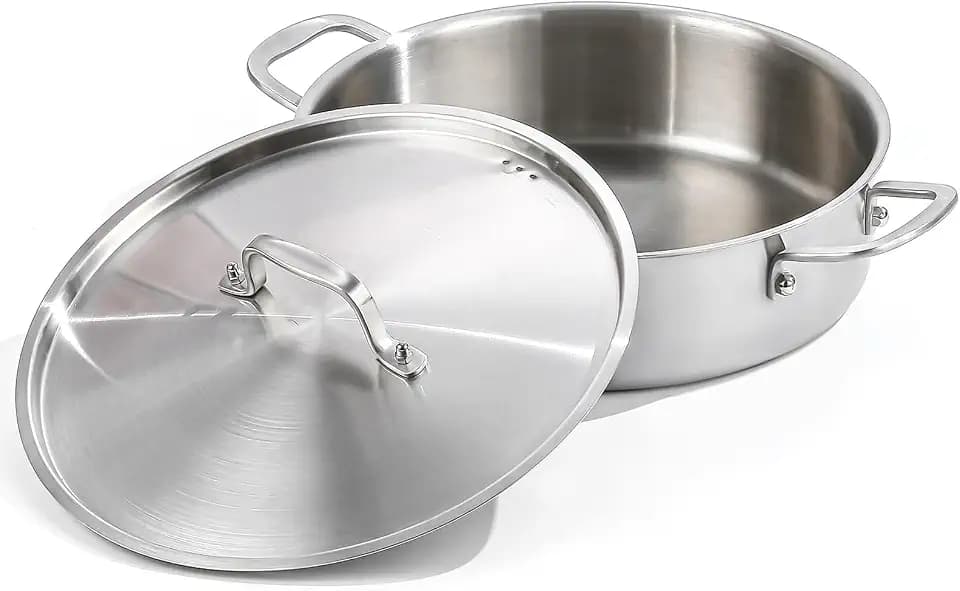 DELARLO 8QT Saute Pan Jumbo Cooker Tri-Ply Stainless Steel Pan