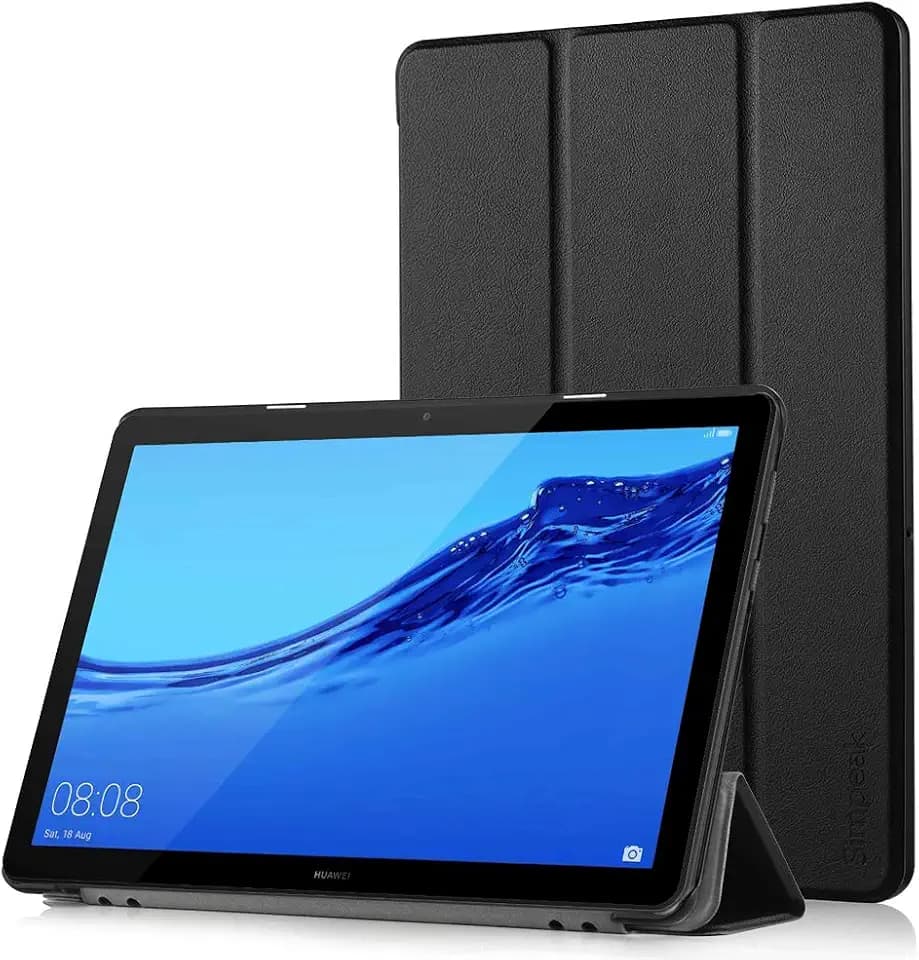Simpeak Hülle Kompatibel für Huawei Mediapad T5 10.1, Ultra Dünn mit Standfunktion Kompatibel mit Mediapad T5 10.1 Zoll Schutzhülle Case - Schwarz