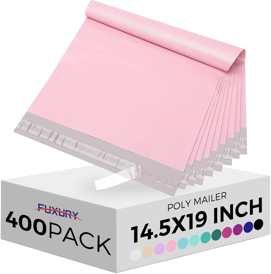 Fuxury Poly Mailers 14.5x19" 400Pcs, Bulk Shipping Bags for Clothes, Pink