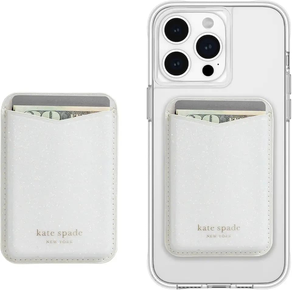 Case-Mate Kate Spade New York Magnetic Wallet/Card Holder - Compatible with MagSafe Wallet - White Glitter