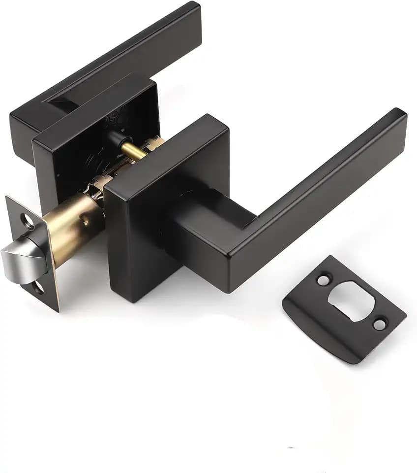 KNOBWELL Matte Black Heavy Duty Interior Door Handle Closet Doorknob, Square Classic Passage Knob Hall and Pantry Door Handle, Left or Right Handing Levers
