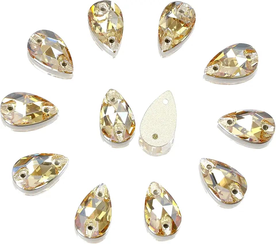 DONGZHOU Sew On Rhinestones,12 * 7mm Drop Shape Sewing Stone,Golden Shadow