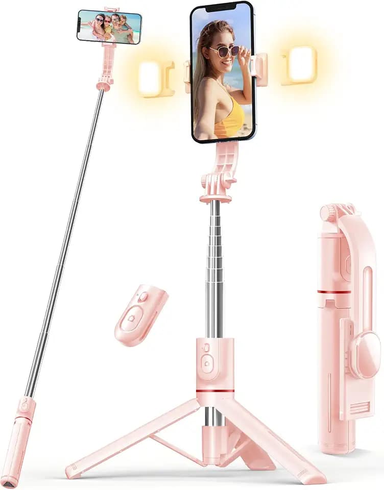 Selfie Stick mit Fülllicht, 114 cm Smartphone Stativ mit Fernauslöser