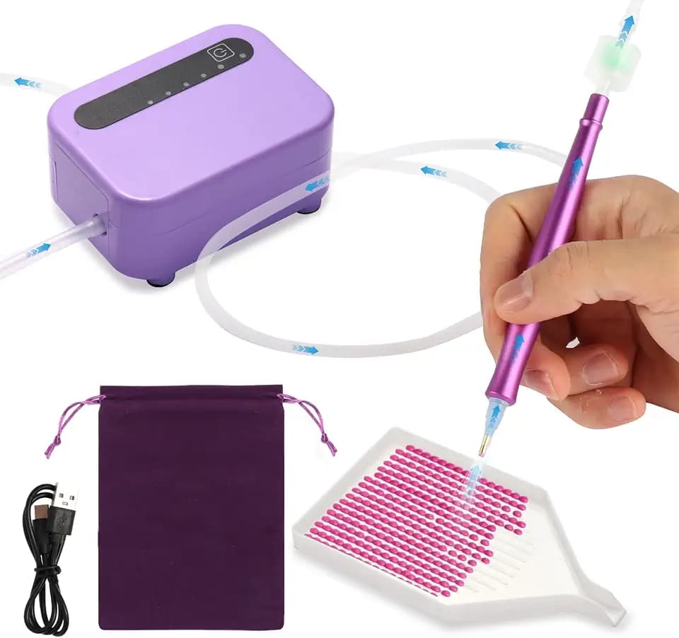 Dovalunetra Electric Diamond Art Painting Pen, Wireless Vacuum Pen with 3 Suction Levels, 12-Hour Battery Life, Quiet Operation, (Purple)
