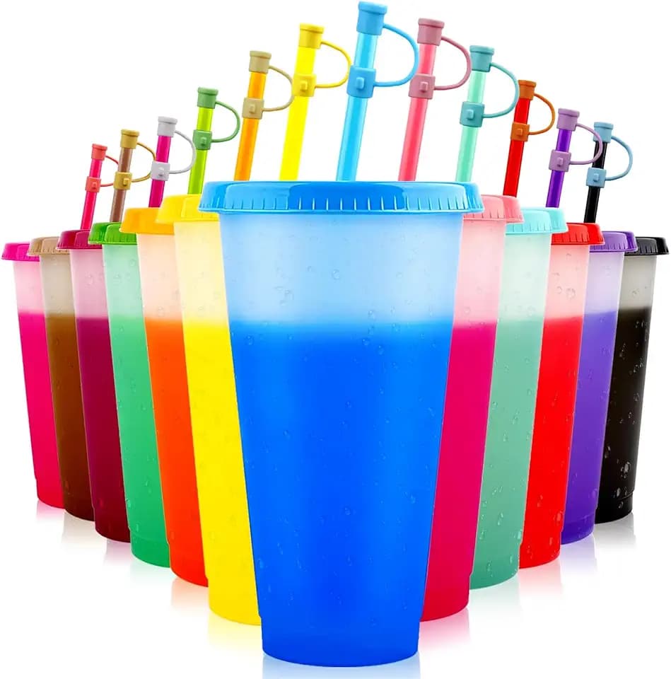 12 Pcs 24 oz Color Changing Cups Reusable Tumblers with Lids & Straws Cover