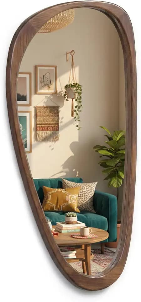 Solid Wood 48"x24" Dark Walnut Large Organic Irregular Wall Mirror