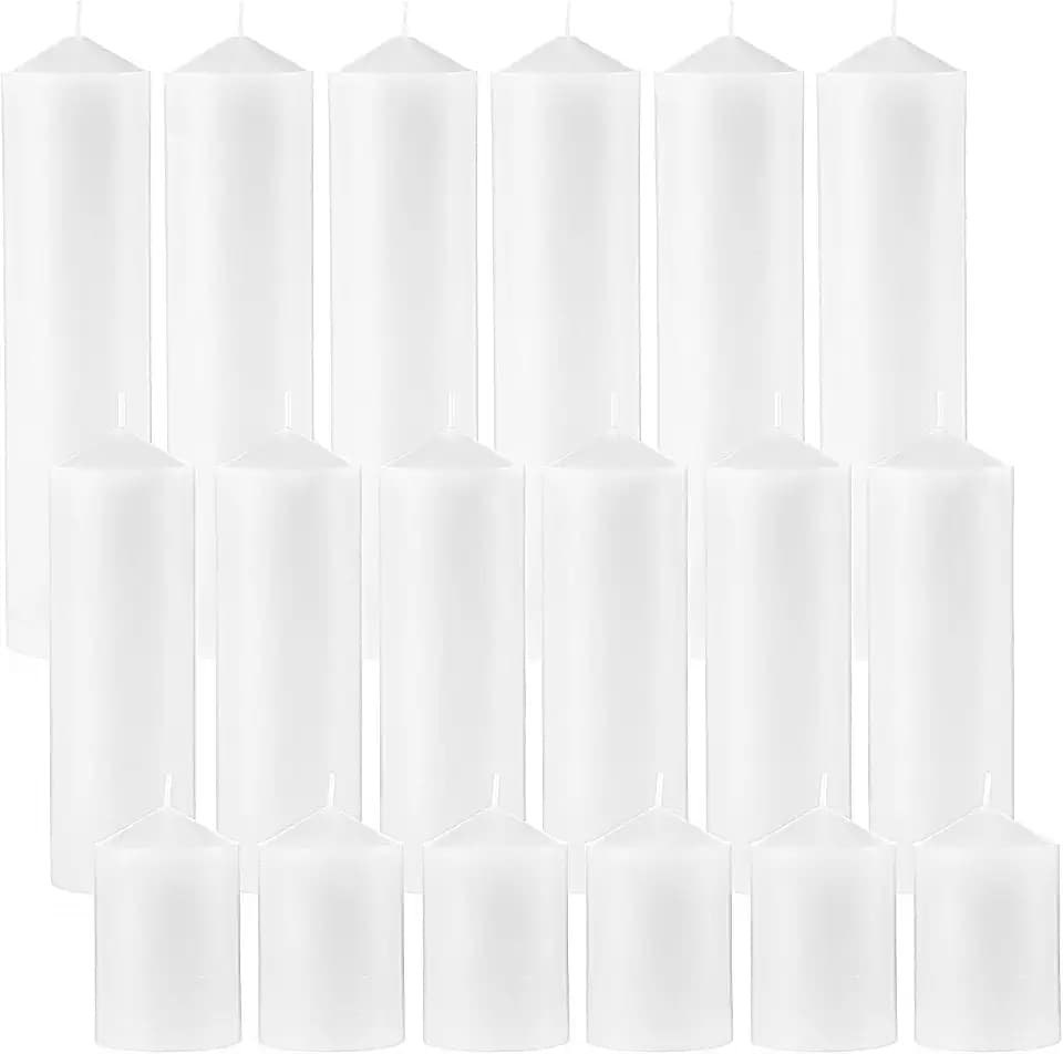 MTLEE 18 Pack Pillar Candles Bulk, 3 Sizes, Unscented Candles, Plain White