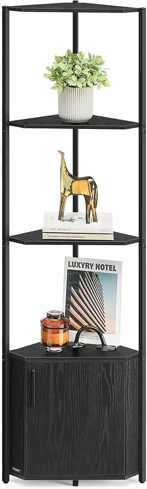 VASAGLE Corner Shelf Floor Standing, 5-Tier Bookshelf with Cabinet